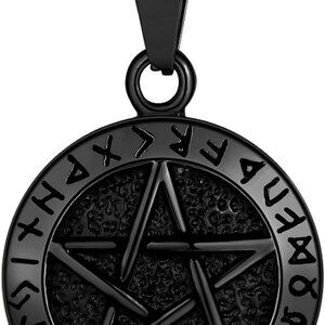 Pentagram Necklace Pendant 316L Stainless Steel Seal of Solomon Wiccan Wicca Pun